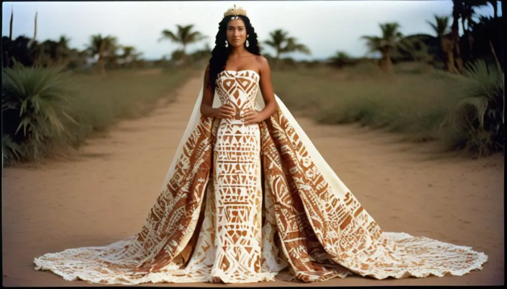 Samoan Inspired Wedding Dress Designs #SSD#4 - Column Silhouette with Bustier style Bodice and detachable Cape/train